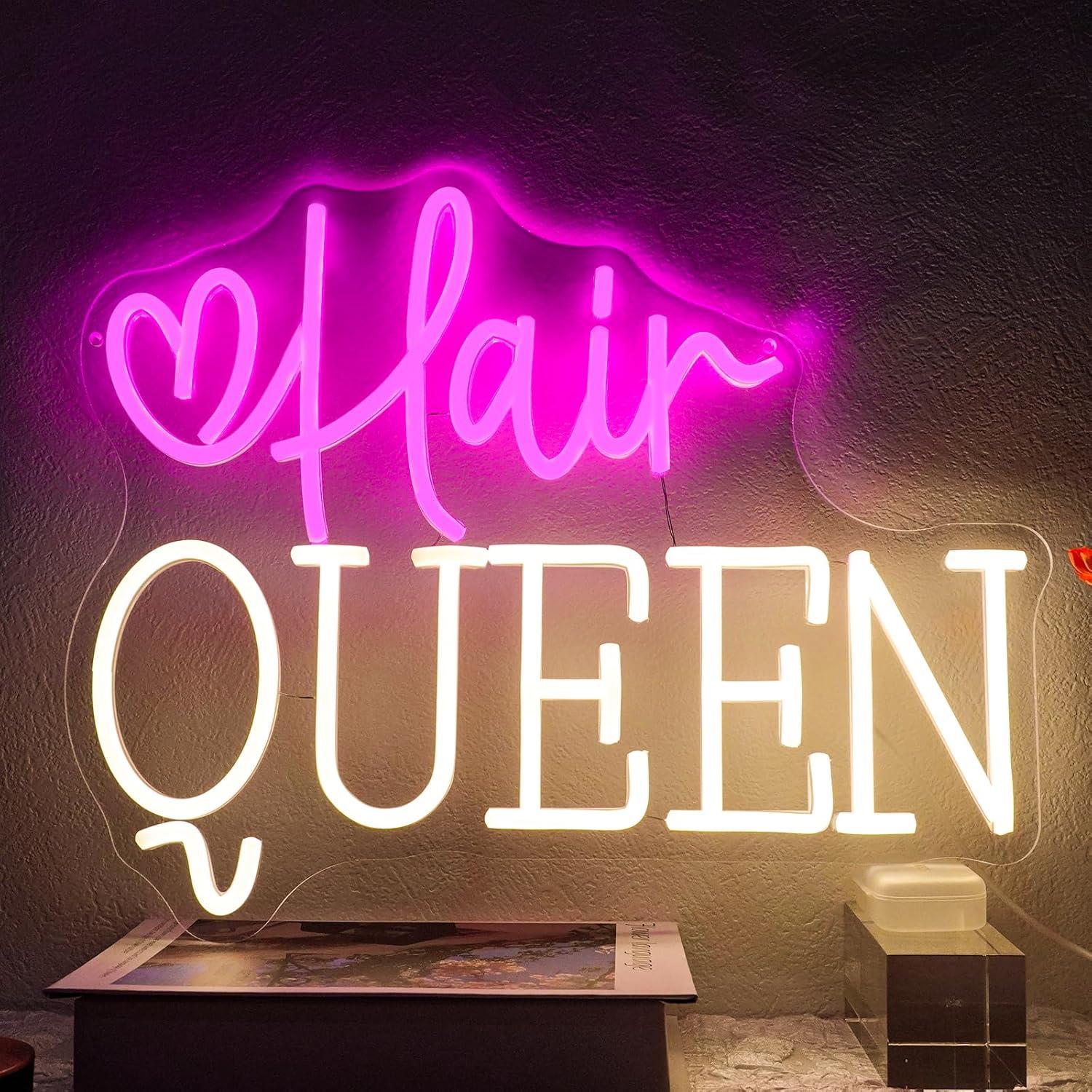 Beauty Makeup Store - Neonowy znak „Hair Queen” z możliwością